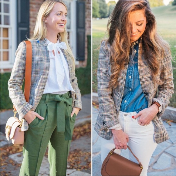 J.Crew Regent Blazer Jacket Plaid Houndstooth Wool Blue Stand Collar New Size 6 - Picture 12 of 12